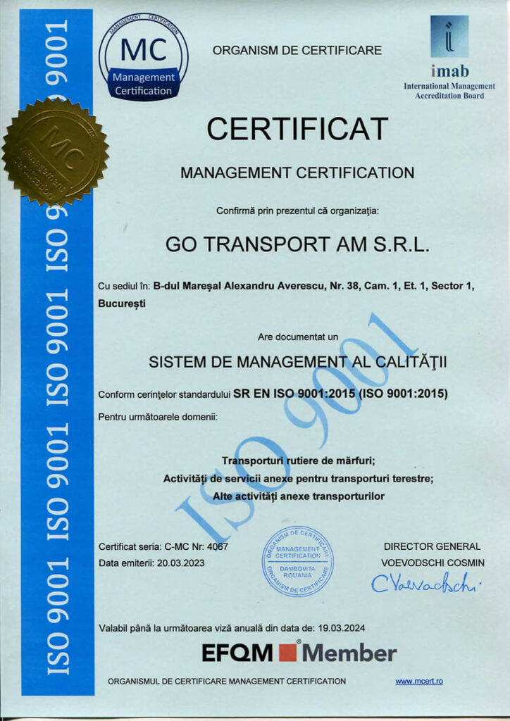 ISO transportation Certificate